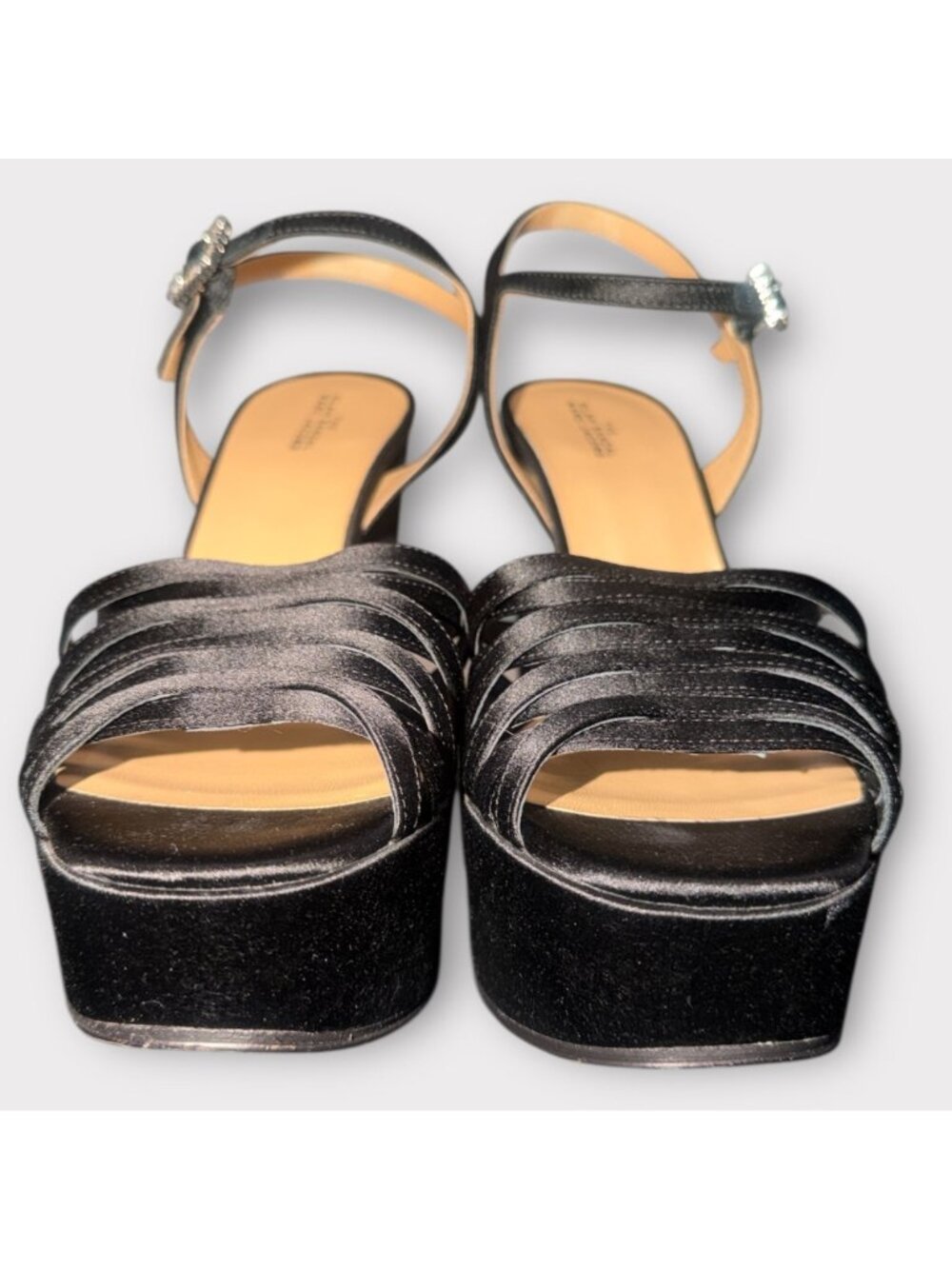 Marc Jacobs The Gram Sandal Women 8.5 Black Satin Crystal Formal Heel Platform - Picture 4 of 12